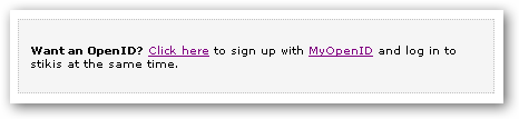 Screenshot of openid affiliate signup box on stikis login page.