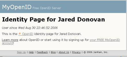 Screenshot of openid identity page.